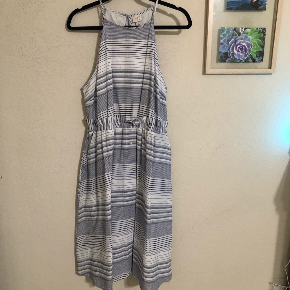 Blue and White Striped Pocket Dress Size L